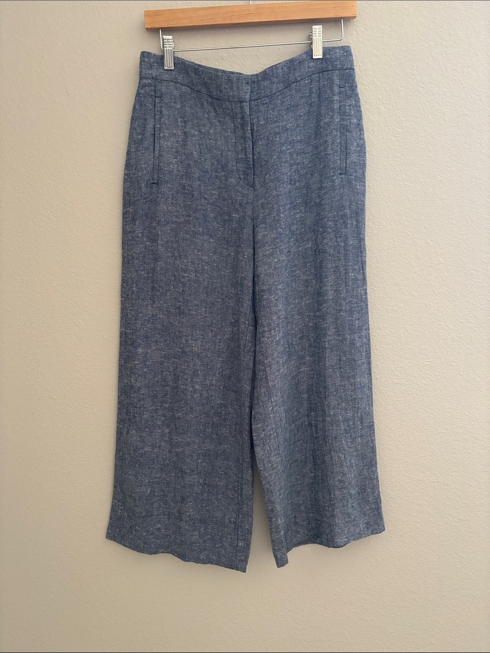 Ann Taylor Wide Leg Linen-Blend Crop Pants in Heathered Blue Size 4